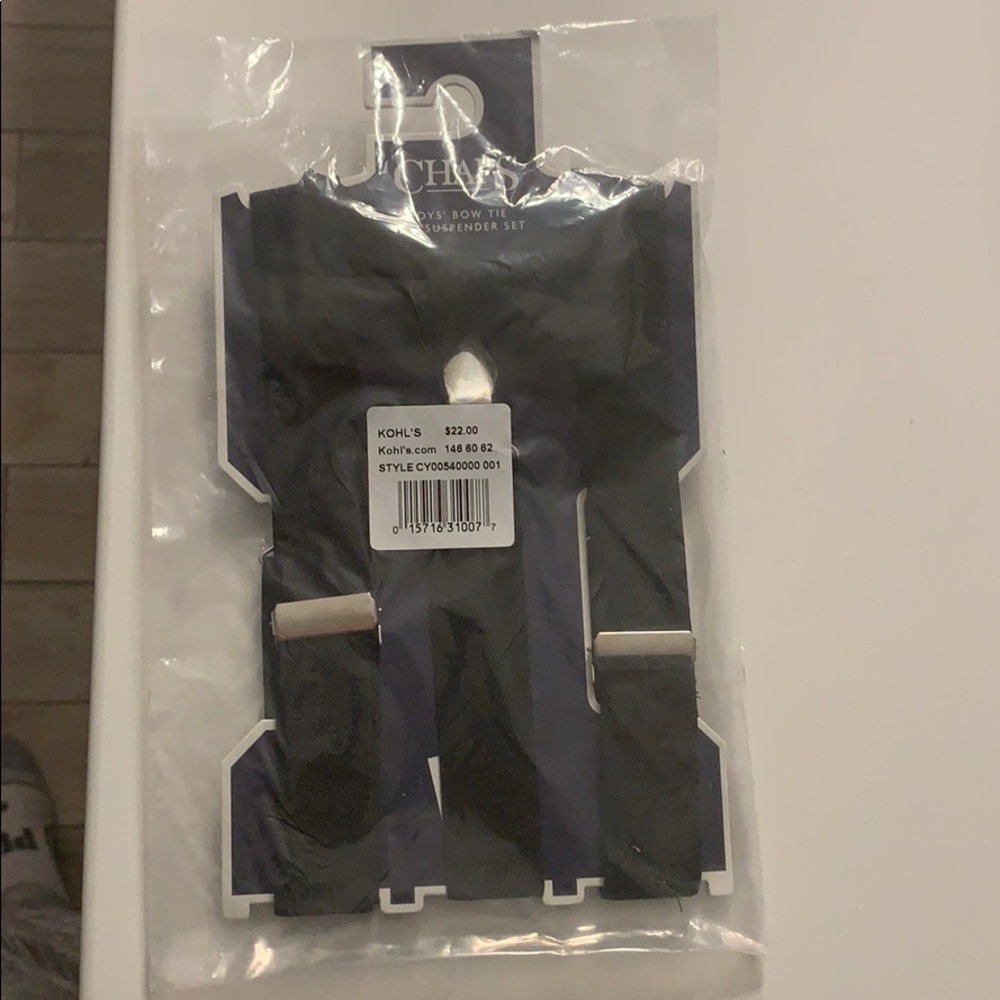 Bow tie and suspenders set.